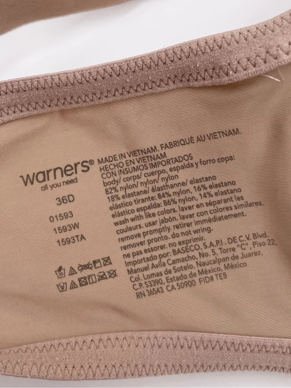 Warner's This is Not a Bra Tailored Underwire Contour Size 36D Tan Nude 01593